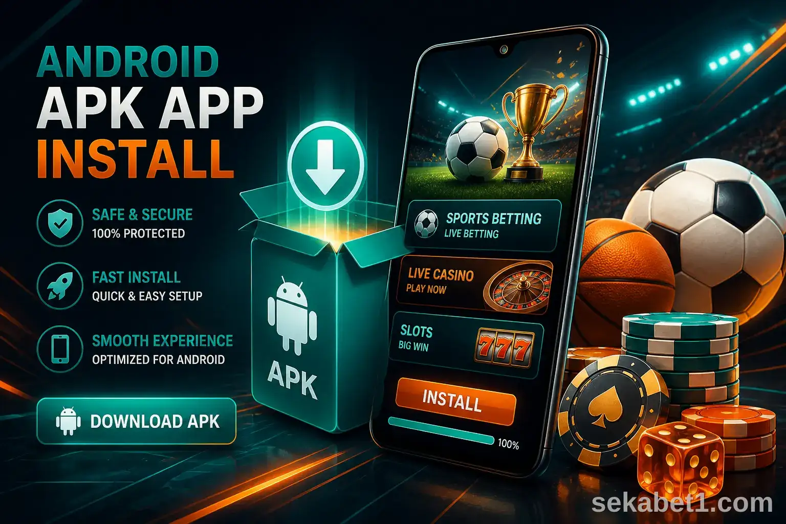 Sekabet APK mobil giriş kurulumu için Android paket illüstrasyonu