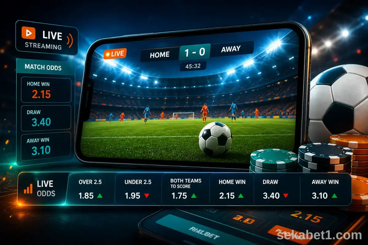 Sekabet canlı maç yayını ve telefon ekranı illüstrasyonu