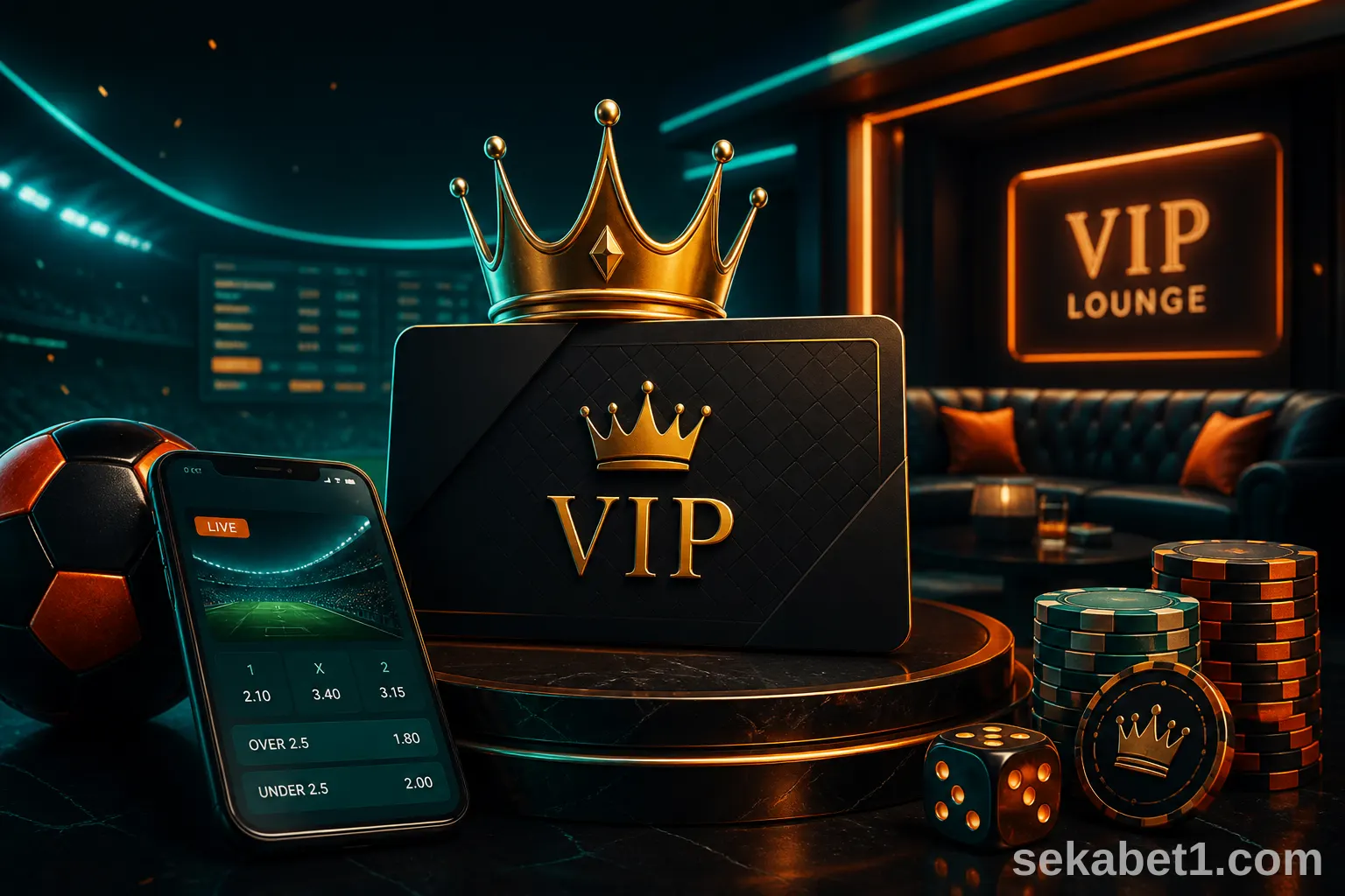 Sekabet VIP üyelik taç ve siyah kart illüstrasyonu